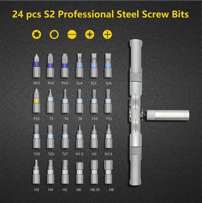 DIY screwdriver 24 in 1, switchable screwdriver shape to adapt to various home repairs, cool home repair tool box, compact and portable, does not take up space ratchet screwdriver