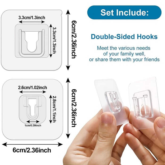 Transparent Double-sided Adhesive Wall Hooks - Pack Of 16