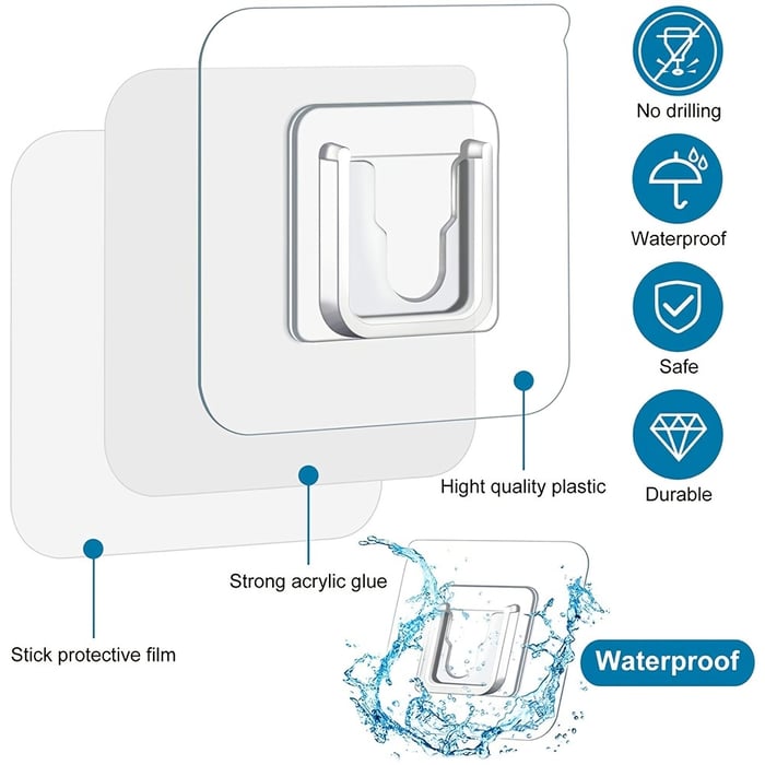 Transparent Double-sided Adhesive Wall Hooks - Pack Of 16