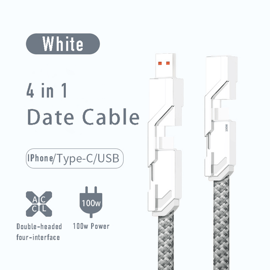 4-in-1 Flat Braided Anti-tangle Charger Cable with Velcro
