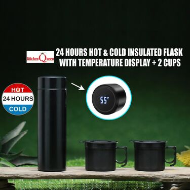 24 Hrs Hot & Cold Flask with Temperature Display + Free 2 Double Wall Cups
