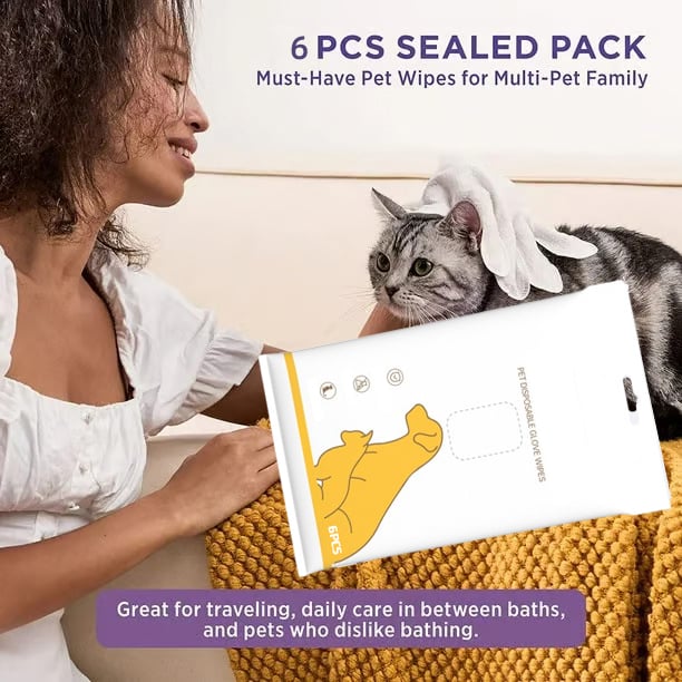 Deodorizing Pet Glove Wipes For Dogs - Pack Of 6