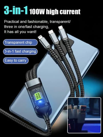 Transparent Luminous Super Fast Charging 3-in-1 Data Cable