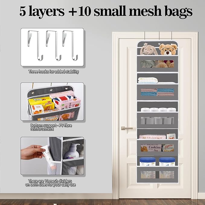 The Door Storage Organizer with 5 Pockets 10 Mesh Pockets