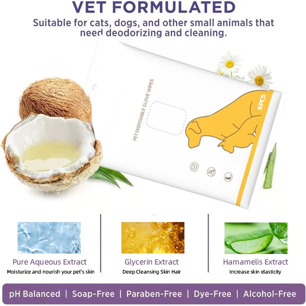 Deodorizing Pet Glove Wipes For Dogs - Pack Of 6