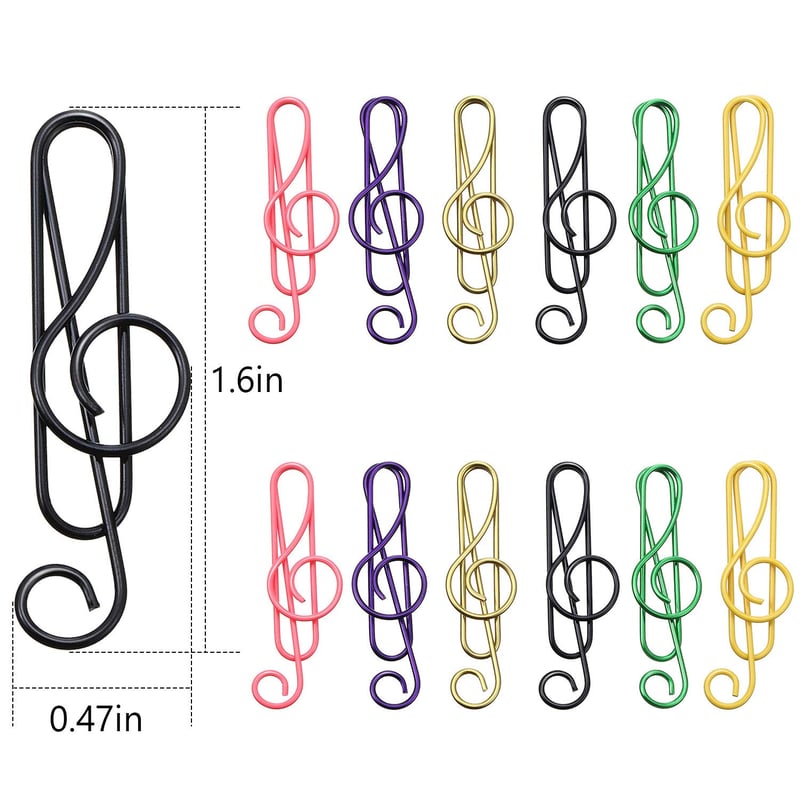 Music Multicoloured Metal Paper Clips - Pack Of 100