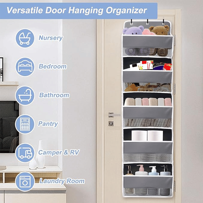 The Door Storage Organizer with 5 Pockets 10 Mesh Pockets
