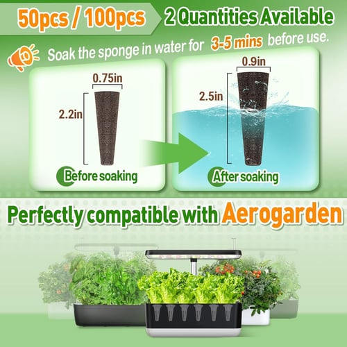 Seed Pods Replacement Root Growth Sponges Compatible with AeroGarden(50pcs Pack)