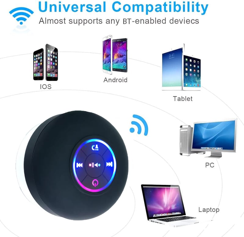 Bathroom Waterproof Wireless Bluetooth Speakers with LED Light