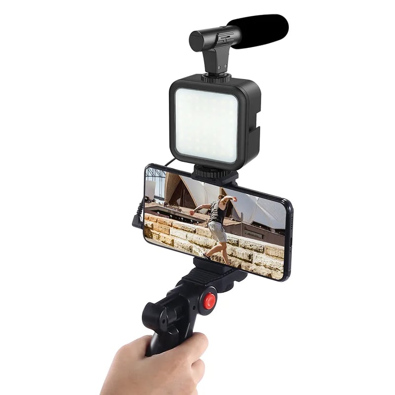 Professional Live Video Mobile Phone Photography Set with Fill Light Microphone Tripod