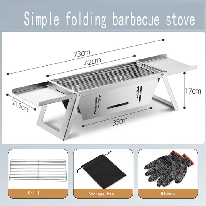 Portable Camping BBQ Grill 3 Hight Adjustable Stainless Steel Folding Charcoal Backpacking Stove with Grill Gloves Carry Bag