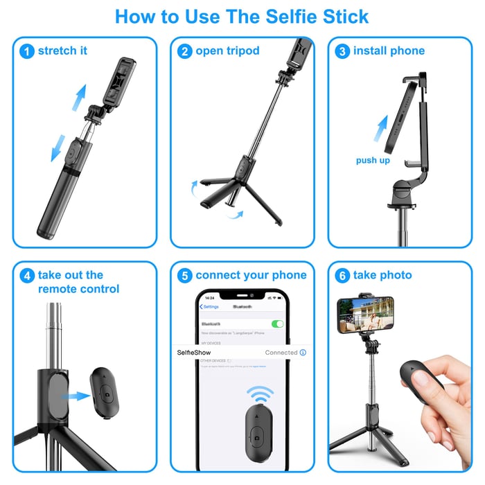 New Portable Wireless Bluetooth Selfie Stick