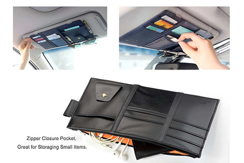 multi-function PU leather car sun visor organizer