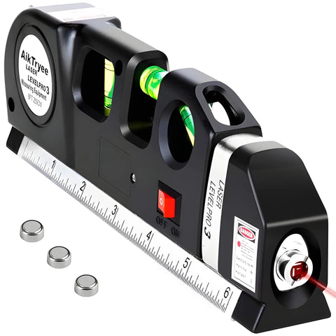Laser Level, 4 in 1 Laser Measuring Tool, Multifunctional Laser Level with Mind Level, Tape Measure, Stand and Metric Ruler for Photo Hanging Cabinets, Tile Walls