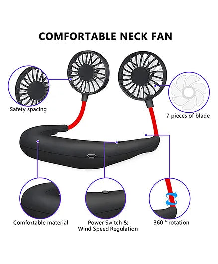 Blessbe Hand Free Portable Neckband Fan Hanging Neck Sports Fan USB Rechargeable