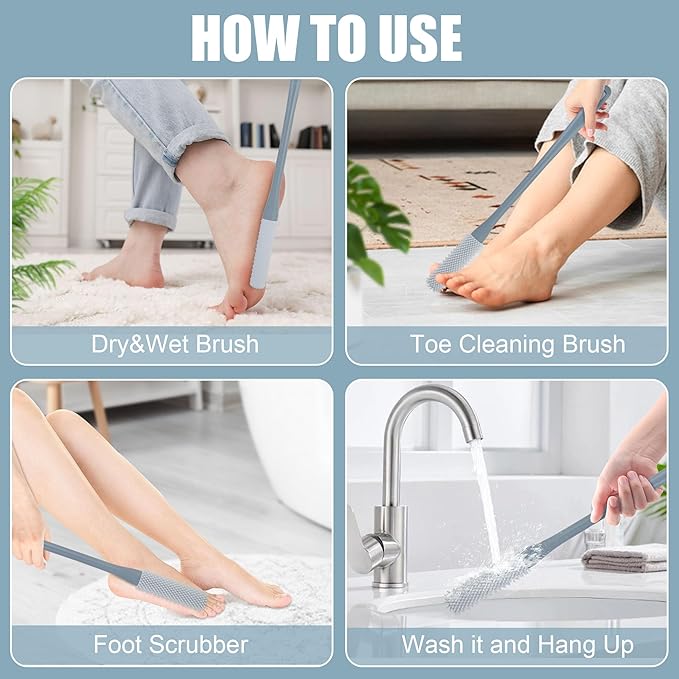 Long Handled Silicone Toe Crevice Cleaning Brush & Exfoliating Brush