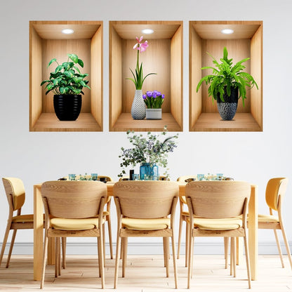 3D Flowers Vase Wall Sticker - Pack Of 4