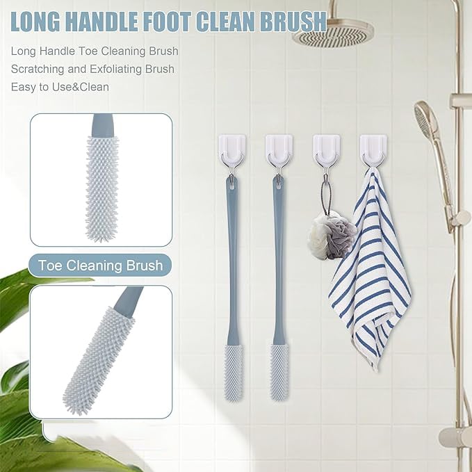 Long Handled Silicone Toe Crevice Cleaning Brush & Exfoliating Brush