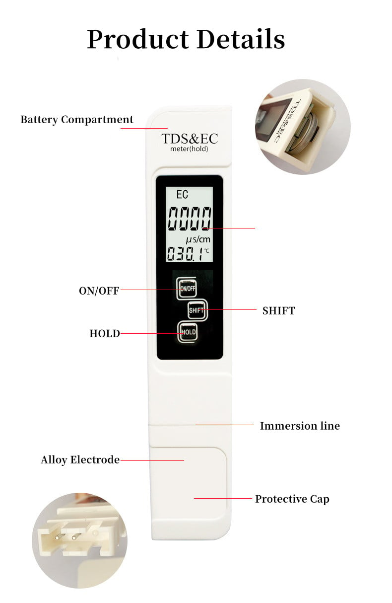 3 in 1 Tds Pen Conductivity Tester Water Quality Test Pen Home Tds Water Quality Test Pen