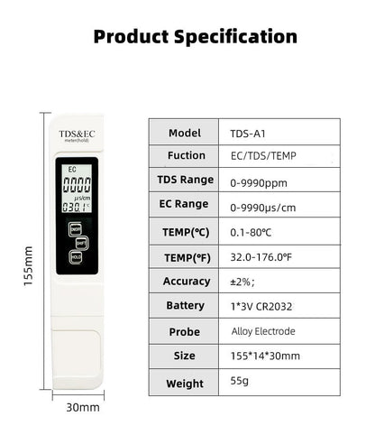 3 in 1 Tds Pen Conductivity Tester Water Quality Test Pen Home Tds Water Quality Test Pen