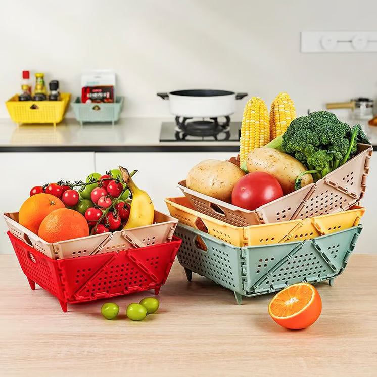 Foldable Multi-Functional Draining Storage Basket – Space-Saving, Heat-Resistant, Dual-Size