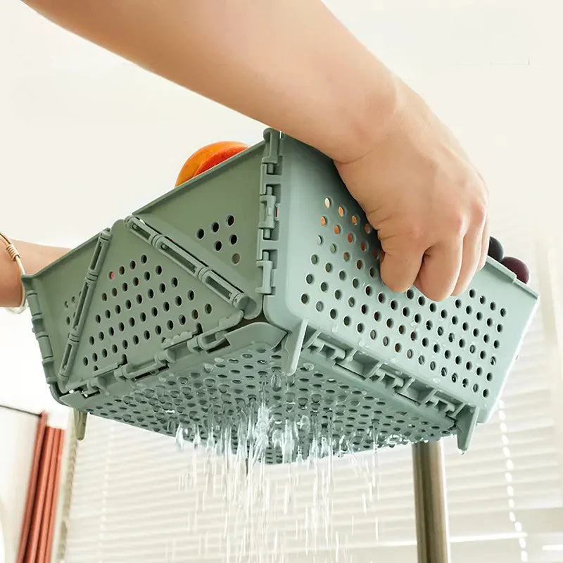 Foldable Multi-Functional Draining Storage Basket – Space-Saving, Heat-Resistant, Dual-Size